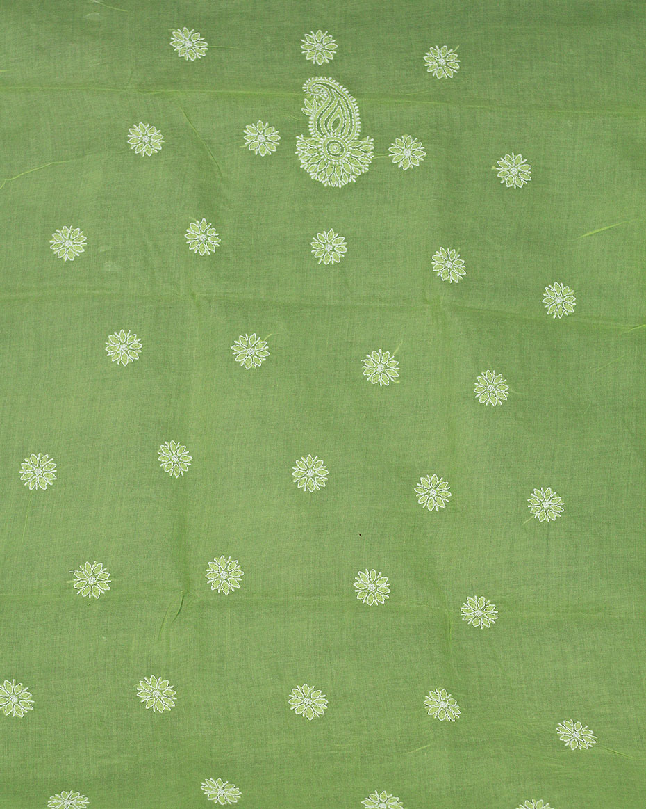 Green Lucknowi Chikankari Cotton Unstitched Kurta Fabric
