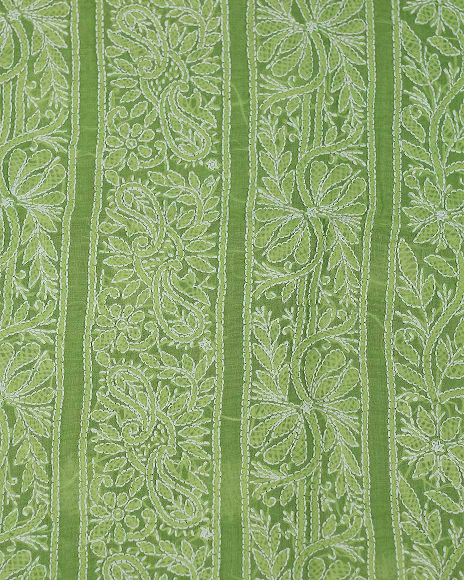 Green Lucknowi Chikankari Cotton Unstitched Kurta Fabric