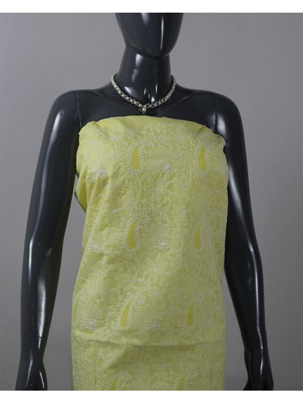 Lemon Yellow Lucknowi Chikankari Cotton Unstitched Kurta Fabric
